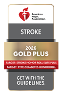 American Heart Association (AHA)/American Stroke Association’s (ASA) Get With The Guidelines® - Stroke GOLD PLUS with Target: Stroke Honor Roll Elite Plus and Target: Type 2 Diabetes Honor Roll logo