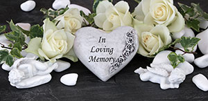 Flowers with heart in middle with text In Loving Memory